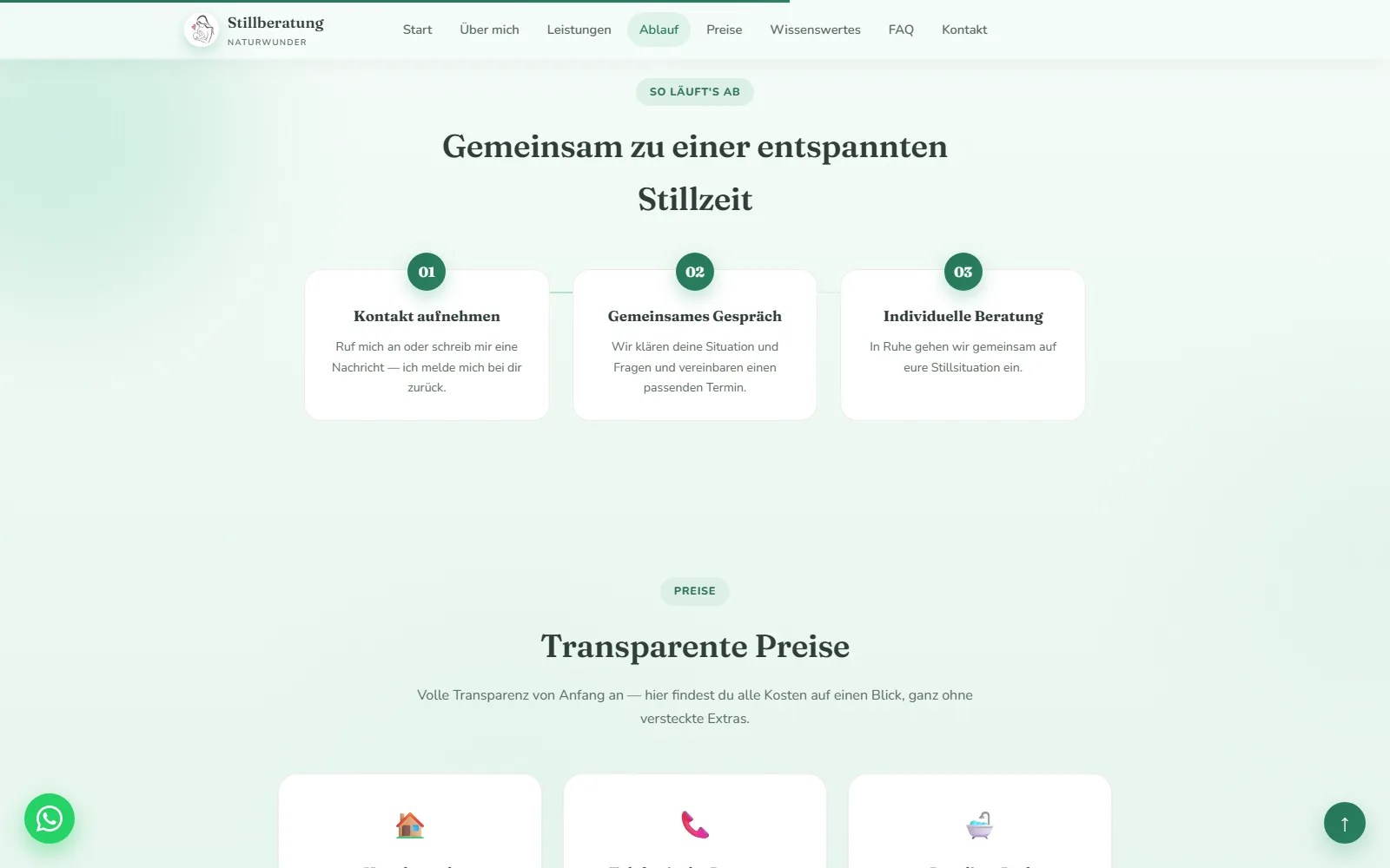 Website Stillberatung Naturwunder, Abschnitt Ablauf